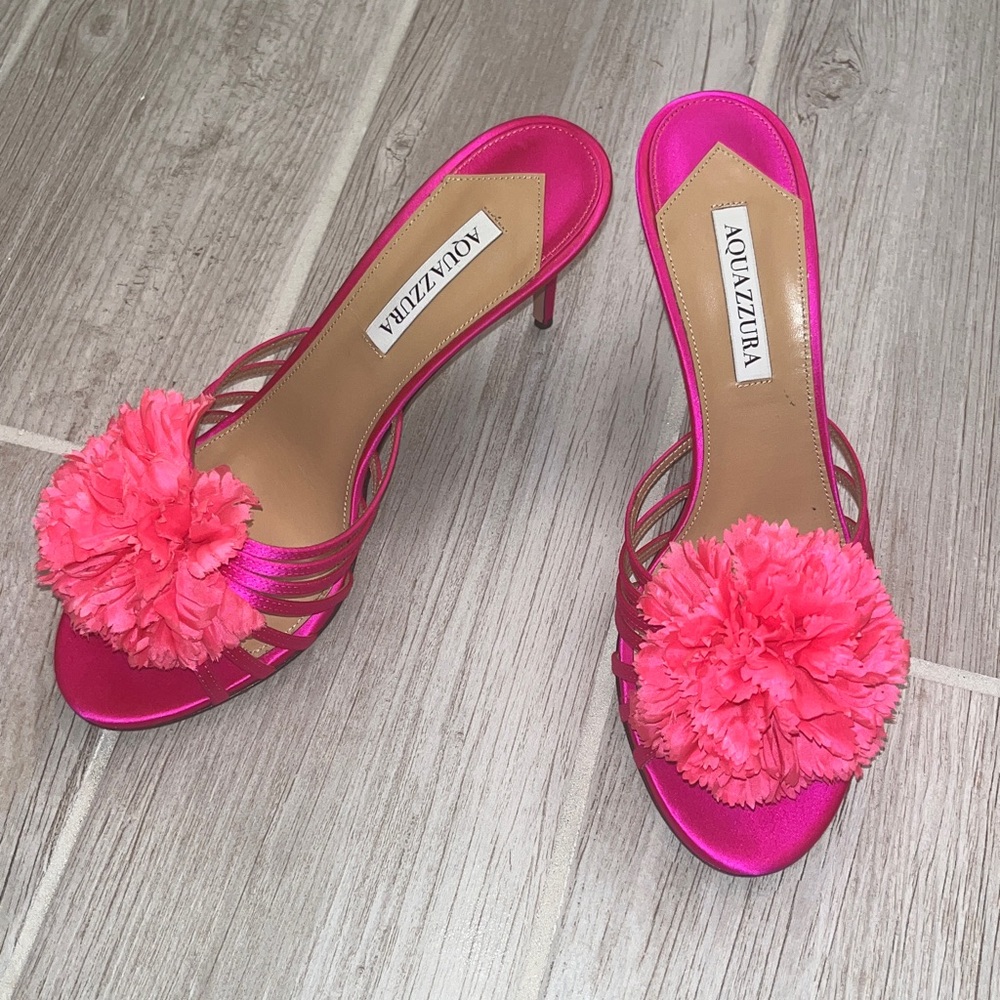 **AUTHENTIC Aquazzura Chic Fuchsia Floral Heels - Picture 3 of 5